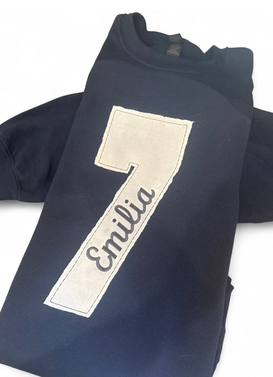 Custom Name + Number Appliqué Sweatshirt | Personalized Embroidered Crewneck
